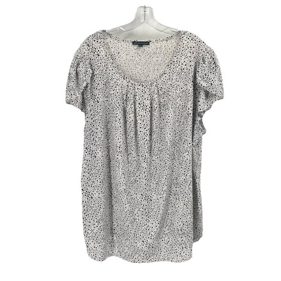 Adrianna Papell Black White Print Blouse Cap Sleeve Sz 2X - Picture 1 of 5